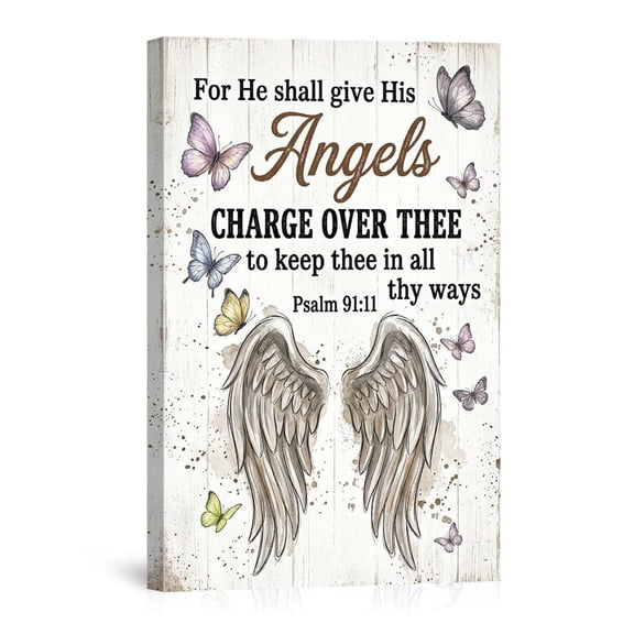 Psalm 91 11 Angels Charge Over Thee Butterfly Angel Wings Christian Inspirational Home USA Made Canvas