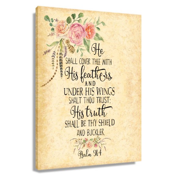 Psalm 91 4 Bible Scripture Wall Art Floral Posters Canvas Painting Pictures Print Decorations For Bedroom Unframed 12x18 in
