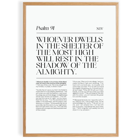 Psalm 91 Bible Verse Wall Art, Shelter of the Most High Scripture Decor, Minimalist Christian Typography Design, Inspirational Faith Gift for Home Prayer Room (Unframed) (9x11)