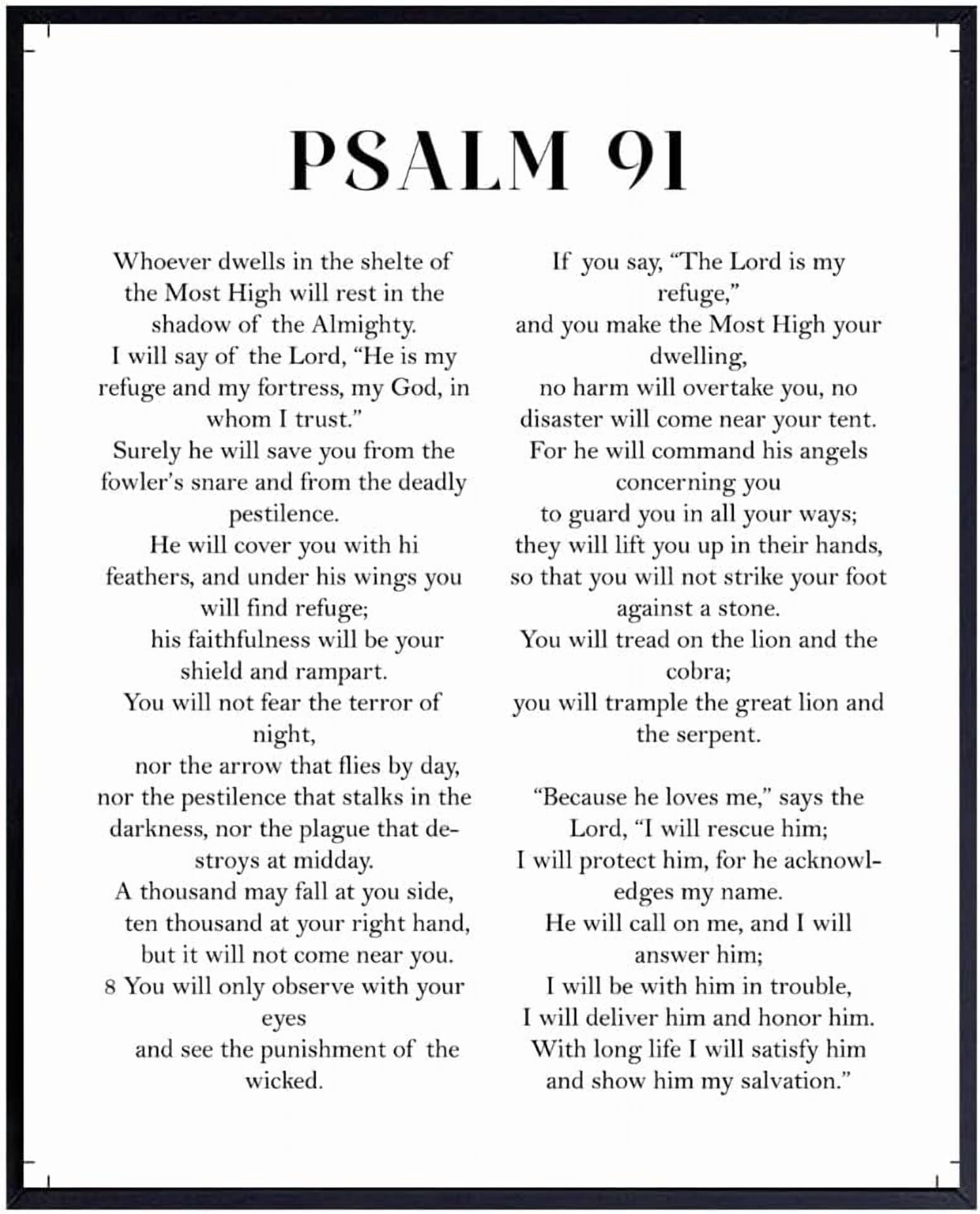 Psalm 91 Bible Verse Wall Art – Spiritual Scripture Poster Print ...