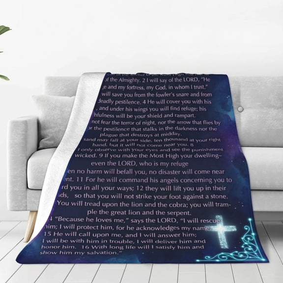 Psalm 91 Blanket Christian Gifts - Religious Throw Blanket Soft Lightweight Cozy Plush Warm Blankets for Women Men 50x40