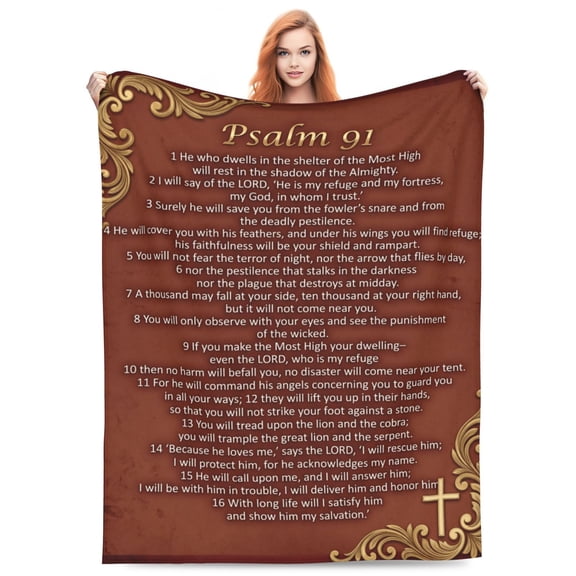 Psalm 91 Blanket Christian Gifts - Religious Throw Blanket Soft Lightweight Cozy Plush Warm Blankets for Women Men 50x40