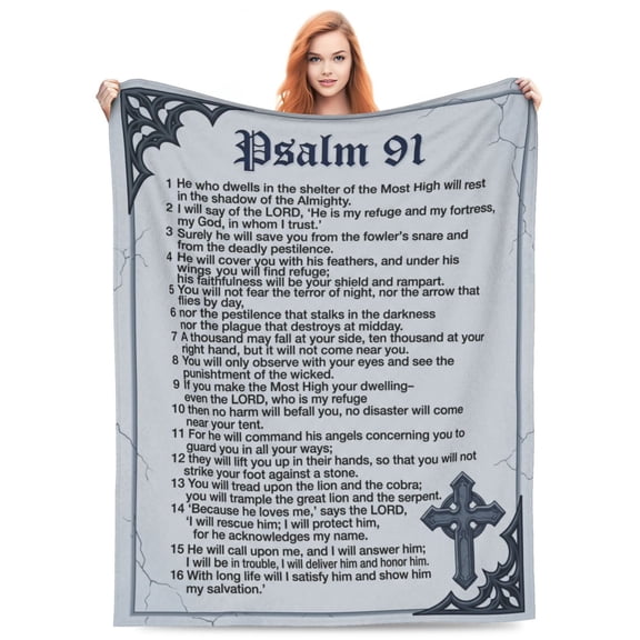 Psalm 91 Blanket Christian Gifts - Religious Throw Blanket Soft Lightweight Cozy Plush Warm Blankets for Women Men 50x40