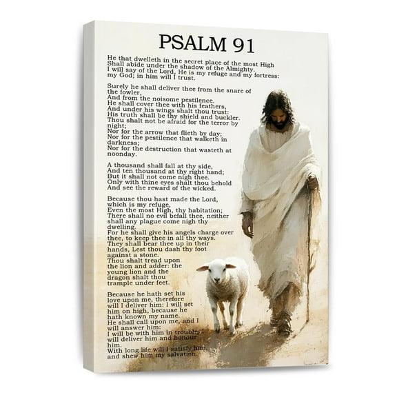 Psalm 91 Canvas Wall Art Bible Verses Decor Scripture Painting Christian Prayer Inspirational Quotes Print Room Office Church Framed