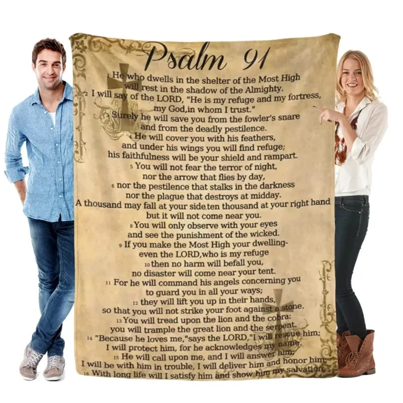 Psalm 91 Christian Flannel Blanket for Women, Inspirational Bible Verse Faith Throw Blanket, Religious Scripture Blanket for Mom Grandma & Family, Birthday Christmas Christian Gift