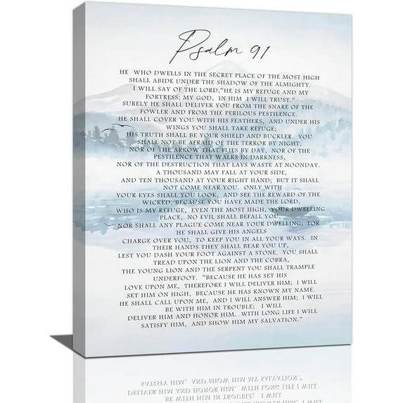Psalm 91 Decor Wall Art Bible Verse Scripture Christian Religious Pictures Wall Decor Gift Canvas Painting Prints Artwork Home Decorations Framed for Bathroom Bedroom Kitchen Church 12"x16"