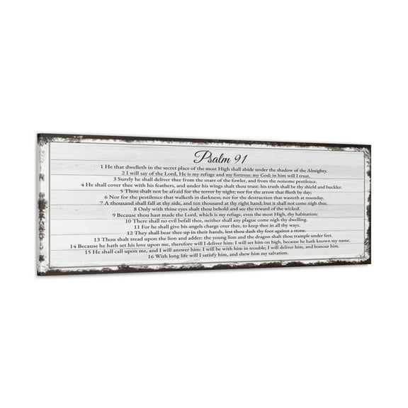 Psalm 91 English Landscape White Bible Verse Canvas Christian Wall Art Ready to Hang Unframed