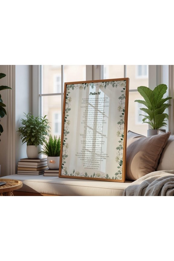 Psalm 91 Floral Christian Scripture Decor Wall Art