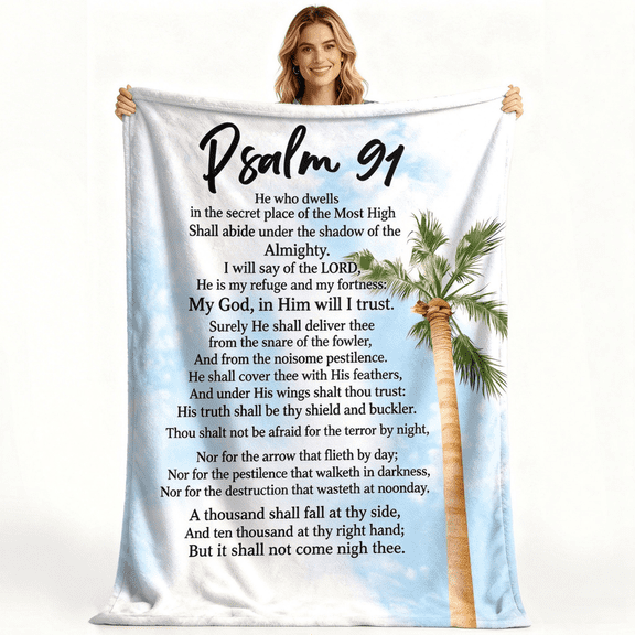 Psalm 91 Shelter in the Almighty Flannel Throw Blanket, Scripture Verse Print, Soft Comfortable Cozy, for Car Sofa Bed, Christmas Birthday Gift for Faith, Christian Gift