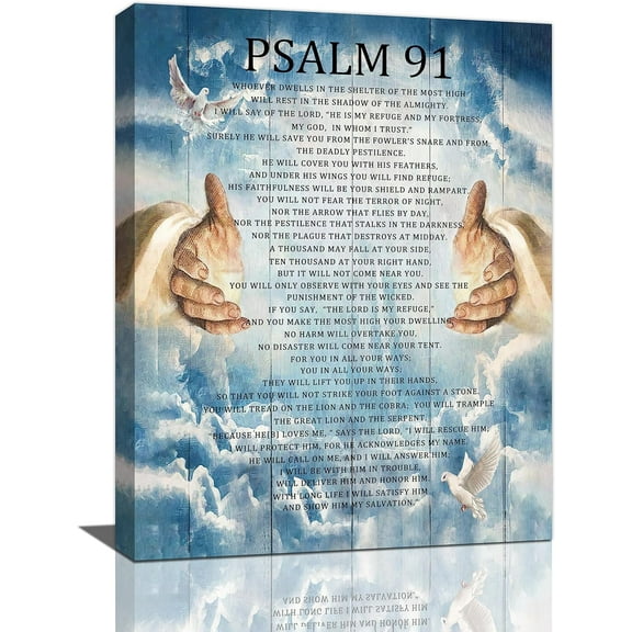 Psalm 91 Wall Art Scripture Pictures Wall Decor Bible Verse Canvas Painting Prints Christian Religious Framed Artwork for Home Office Bedroom Living Room Church 12"x16"