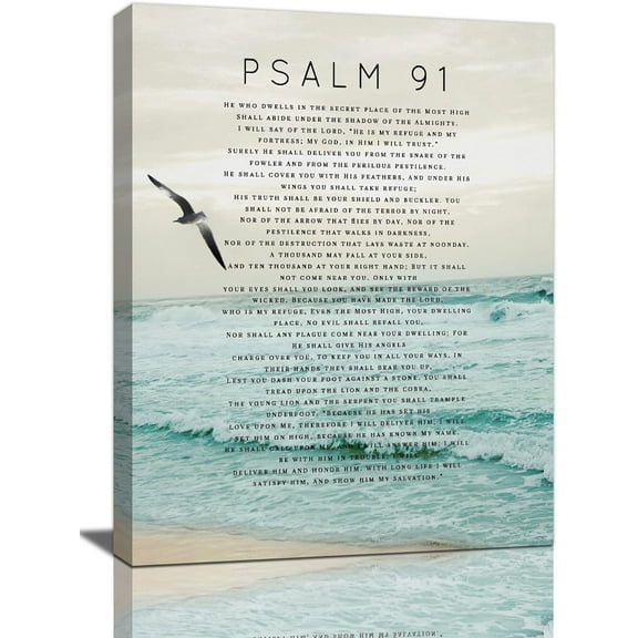 Psalm 91 Wall Art Scripture Wall Decor Bible Verse Canvas Prints Christian Religous Framed Artwork for Bedroom Living Room Church 12"x16"