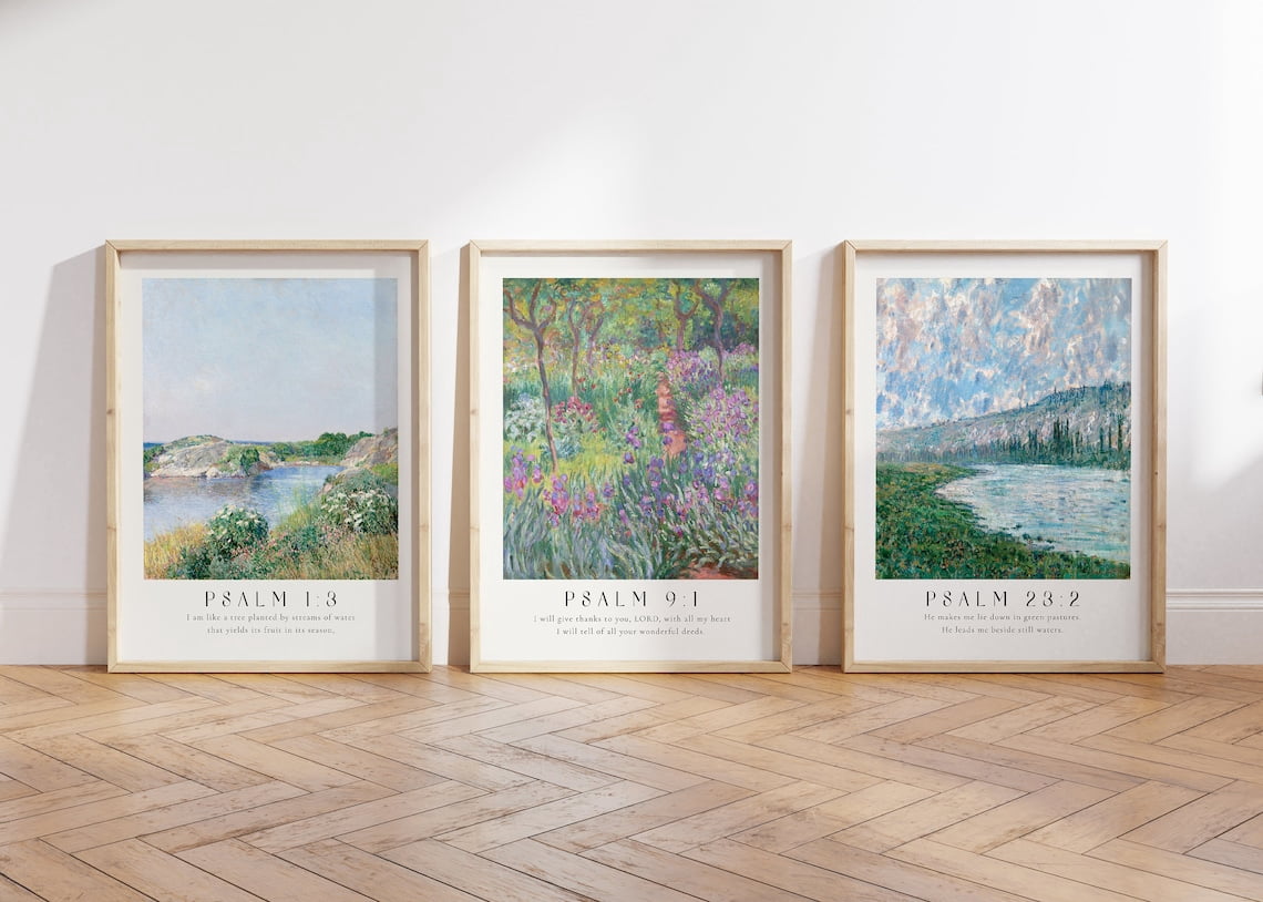 Psalm Collection Modern Scripture Decor Bible verse prints Claude Monet ...