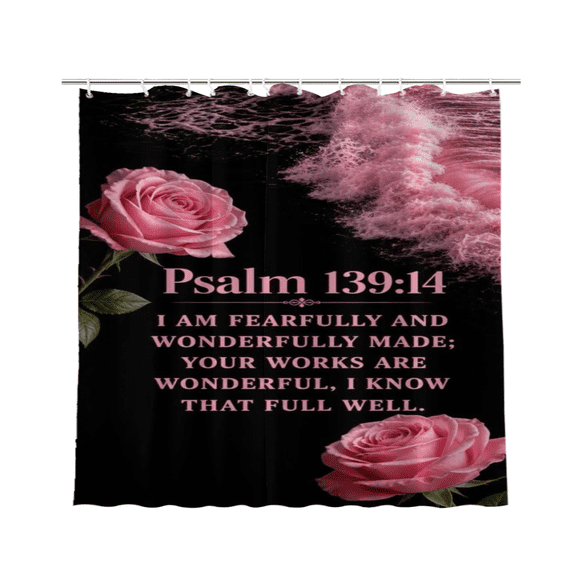 Psalm Pink Rose Ocean Christian Faith God Waterproof Polyester Shower Curtain 72 x 72 Inch