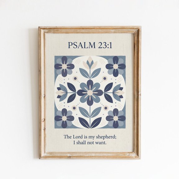 Psalm Shepherd Blue Floral Scripture Wall Decor Unframed Paper Print