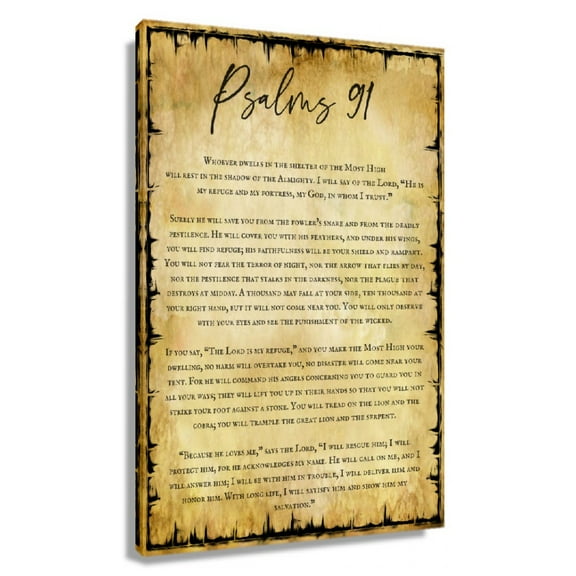 Psalms 91 Wall Art Bible Verse Poster Vintage Prints Painting Artwork Decorations For Living Room Canvas Pics Unframed 12x18 in