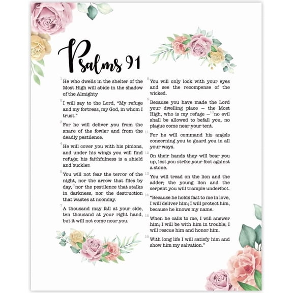 Psalms 91 poster Bible Verse Decor with God Quotes for Home Office - Prayer Room Decor, Pictures with Christian Sayings and Positive Massage poster Unframed12x18inch(30x45cm)