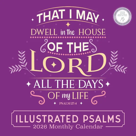 Illustrated Psalms Calendar 2026 | 12" x 24" Inspirational Bible Word Art 16 Month Wall Calendar | Marble City Press