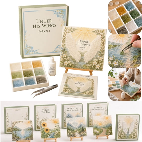 Psalms Christian Sea Glass Art Kit Gift Christian DIY Craft Kit with Inspirational Bible Verse Design Sea Glass Mosaic Art Kit Wall Decor for Christmas Easter and Birthdays,E
