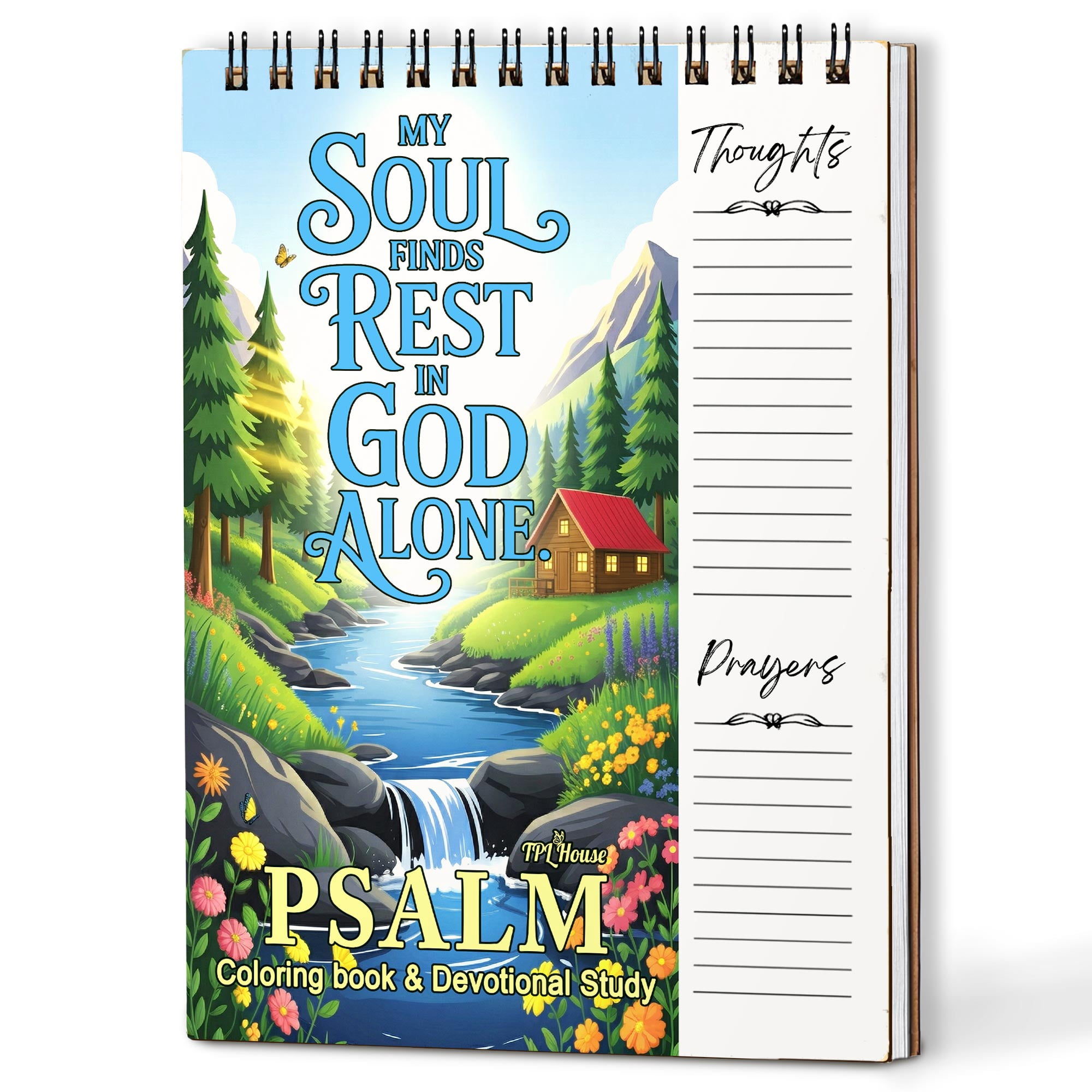 Psalms Coloring Book for Adults, 30 Minimalist Scripture Art Pages with Reflection & Prayer Space, Spiral Bound, A4 or A5 Softcover or Wood Cover