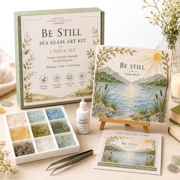 Psalms of Comfort & Strength Sea Glass Art Kit for Adults, Wall Decor,#F | DIY Mosaic Craft, Colorful Glass Stones, Psalm-Inspired Design, Coastal Wall Art, Relaxing Project, Gift for Women