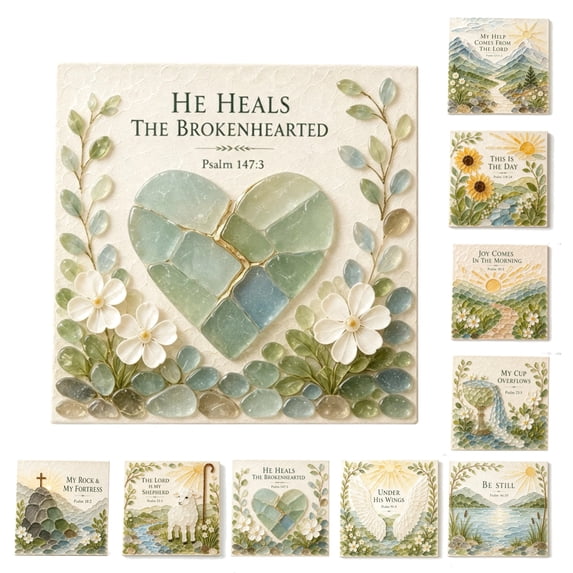 Psalms of Comfort & Strength Sea Glass Art Kit, Christian DIY Craft Kit for Adults, Inspirational Bible Verse Wall Decor Craft, Sea Glass Mosaic Art Kit for Faith Home Display (brokenheart)