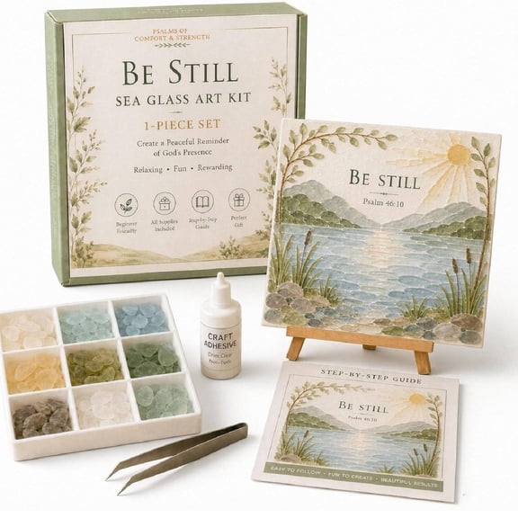 Psalms of Comfort & Strength Sea Glass Art Kit, Christian DIY Craft Kit with Inspirational Bible Verse Design, Religious Gift for Women, Faith Home Decor Wall Art(B)