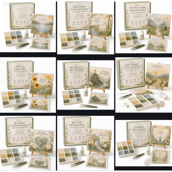Psalms of Comfort & Strength Sea Glass Art Kit – Christian DIY Craft Kit with Inspirational Bible Verse Design, Religious Gifts for Women, Faith Home Decor Wall Art