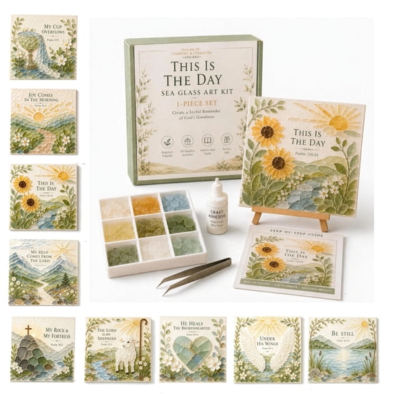 Psalms of Comfort & Strength Sea Glass Art Kit, Christian Sea Glass Art Kit, DIY Sea Glass Mosaic Craft for Adults, Inspirational Christian Wall Art and Home Decor Gift (sunflower)