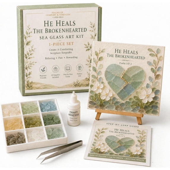 Psalms of Comfort & Strength Sea Glass Art Kit | Sea Glass Art Kit, Christian Sea Glass Art Kit, Psalms Bible Verse Series, Mosaic Ocean Glass Craft, Prayer Room Wall Decor, 1 Pack