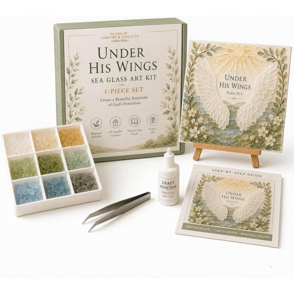Psalms of Comfort & Strength Sea Glass Art Kit | Sea Glass Art Kit, Christian Sea Glass Art Kit, Psalms Bible Verse Series, Mosaic Ocean Glass Craft, Prayer Room Wall Decor, 1 Pack