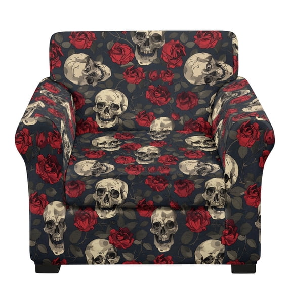 Psesaysky 2 Piece Individual Cushion Cover for Living Room Sofa Slipcover with Super Stretch for Pet, Skull Red Rose Decoration Couch Covers