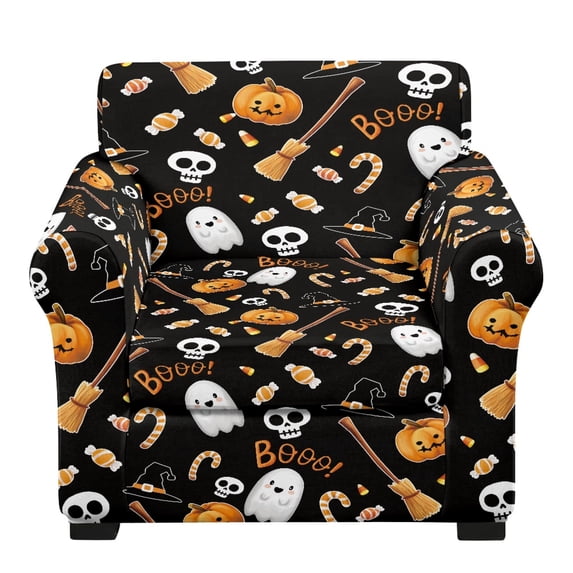 Psesaysky 2 Piece Stretch Stylish Furniture Chair Covers for Living Room Armchair Slipcovers with Elastic Bottom for Pets, Halloween Pumpkin Spandex Sofa Cover
