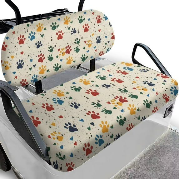Psesaysky 2PCS Golf Cart Seat Covers, Funny Color Paws Print Breathable Front and Rear Seat Cushion Cover Fits for Ezgo Club Car Golf Cart Original Regular Seats, No Stapler