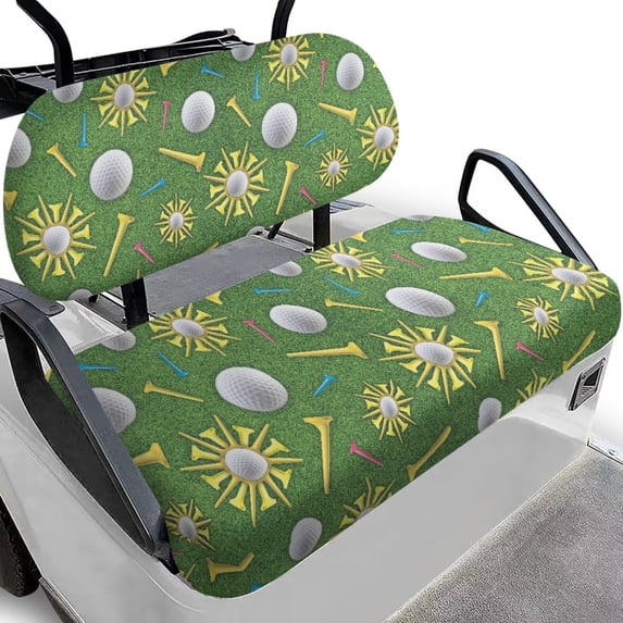 Psesaysky 2PCS Golf Cart Seat Covers, Golf Tee Print Breathable Front and Rear Seat Cushion Cover Fits for Ezgo Club Car Golfcart Original Regular Seats, No Stapler