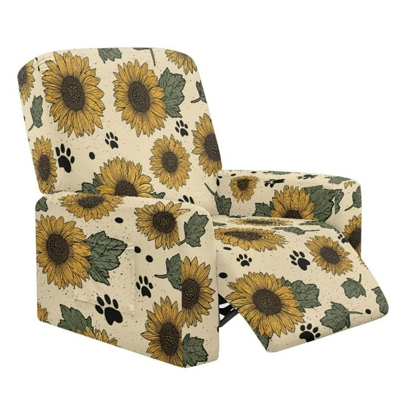 Psesaysky 4-Pieces Retro Sunflower Paw Print Recliner Sofa Covers Stretch Washable Reclining Couch Covers for Reclining Chair Sofa Slipcovers Fall Furniture Protector