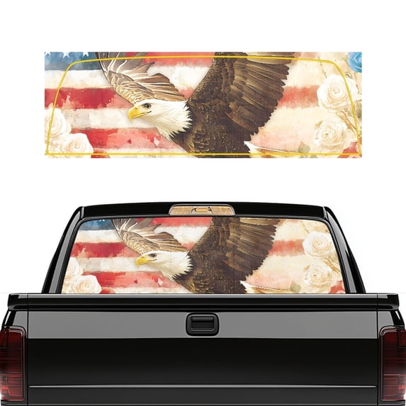 Psesaysky 4th of July Truck Rear Window Decal 66.9 x 22.4 Inches, Perforated Vinyl Graphics for Most Pickup Trucks, Easy to Install Patriotic Decoration