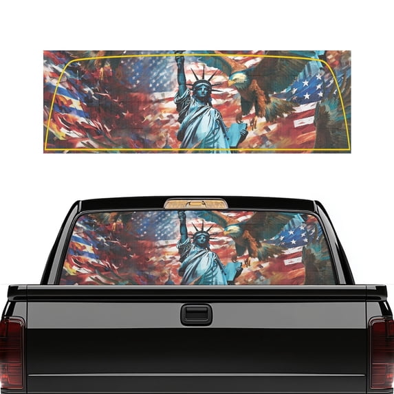Psesaysky 4th of July Rear Window Decal Featuring Patriotic Print, 66.9" x 22.4" Vinyl Truck Back Glass Decal for Most Trucks Pickup Models