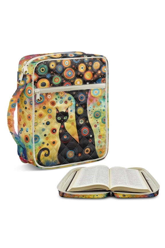 Abstract Cat Flowers Quilted Bible Cover for Women Men Bible Bag Protector Scripture Book Cover Organizer Lightweight Carrying Cases Book Protector with Zippered Pocket