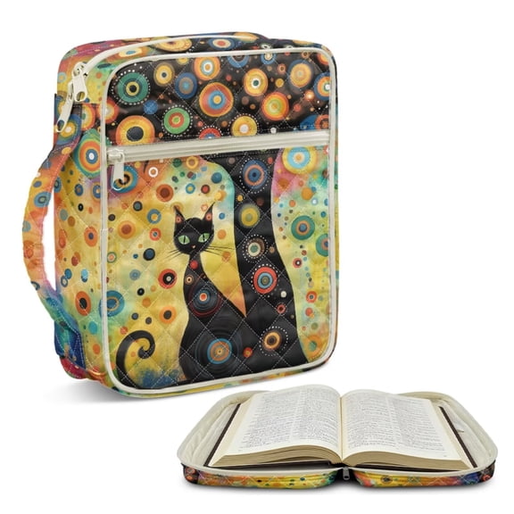 Psesaysky Abstract Cat Flowers Quilted Bible Cover for Women Men Bible Bag Protector Scripture Book Cover Organizer Lightweight Carrying Cases Book Protector with Zippered Pocket