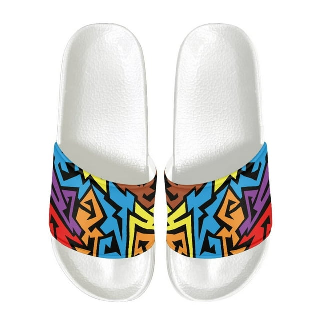 Psesaysky Abstract Geometry Pattern Slide Sandals for Men Boys Fashionable Comfortable Beach Sandals Summer Outdoor Slippers Size 5-14