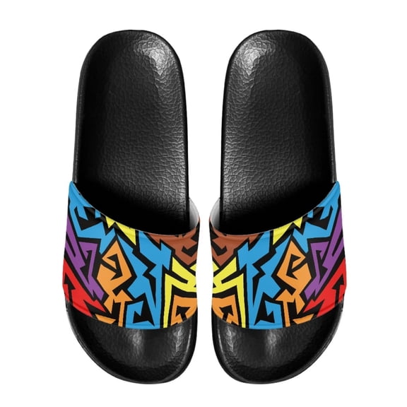 Psesaysky Abstract Geometry Pattern Slide Sandals for Men Boys Fashionable Comfortable Beach Sandals Summer Outdoor Slippers Size 5-14