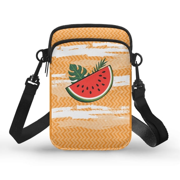 Psesaysky Adjustable Cell Phone Purse for Running Travel, Polyester Portable Crossbody Bag, Watermelon Tropical Theme