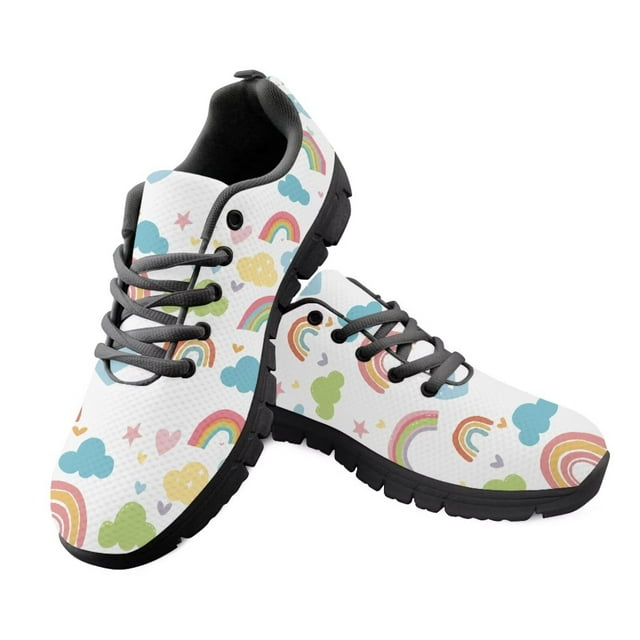 Psesaysky Adult Running Shoes Lightweight Breathable Walking Sneakers Print Tennis Shoes Cute Rainbow and Clouds Gifts for Women
