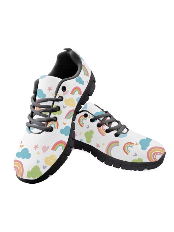 Adult Running Shoes Lightweight Breathable Walking Sneakers Print Tennis Shoes Cute Rainbow and Clouds Gifts for Women