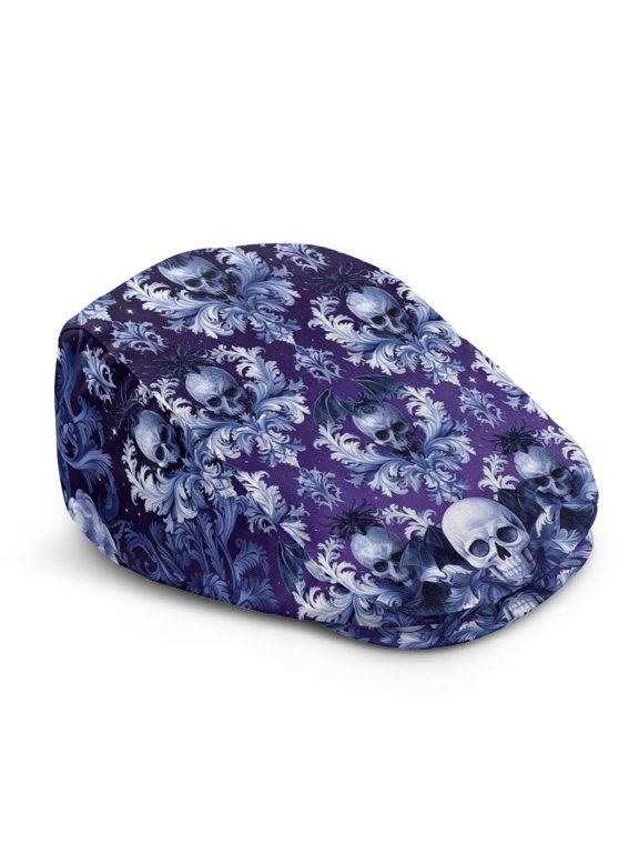 All-Match Flat Cap, Skull Bat Baroque Pattern Polyester Light All-Season Newsboy Hat for Walking Outdoor Driving