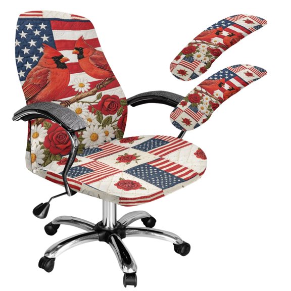 Psesaysky American Flag Computer Chair Cover with Armrest Covers,Patriotic Office Chair Cover Removable&Stretchable High Back Chairs Protector for 4th of July Decoration