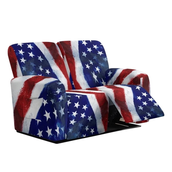 Psesaysky American Flag Print Pet Friendly Recliner Cover 2 Seat Recliner Couch Cover with Storage Pockets Washable