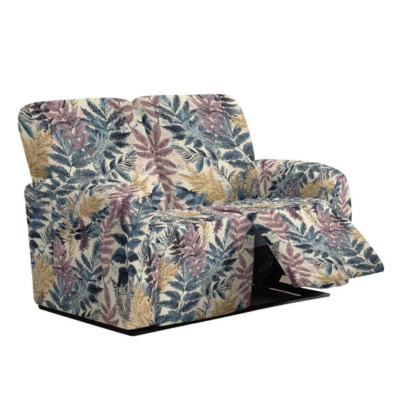 Psesaysky Art Leaf Print No Slip Bottom Reclining Middle Console Couch Cover Stretchy Loveseat Recliner Cover Easy Clean