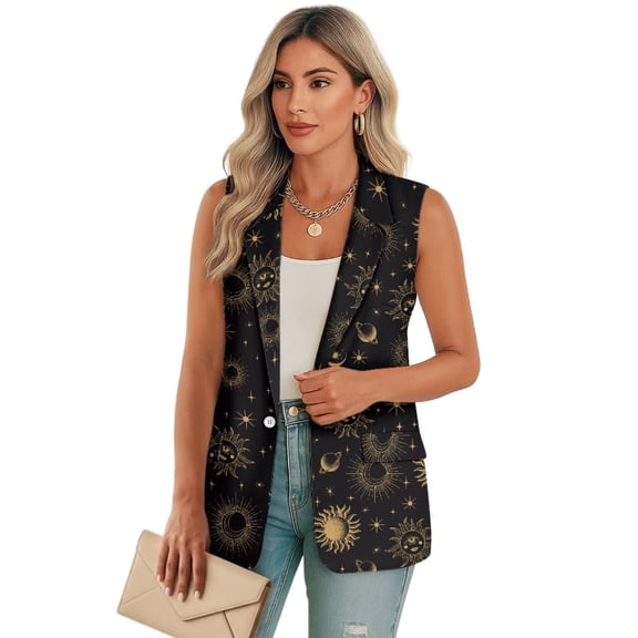 Psesaysky Astronomy Print Womens Waistcoat Vest Sleeveless Blazers for Women Business Casual Fashion Open Front Suit Vest, Size L