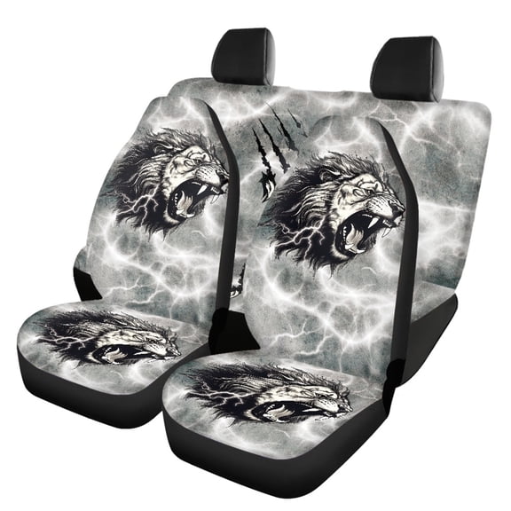 Psesaysky Automobile Seat Cover Sets Full Set Fashion Front Seat Cover Polyester Breathable Stretchy, Fit for Sedans Most Sedans Truck, Lion Lightning Roar Print